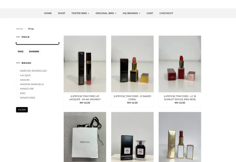 Perfumemy shop catalogue with brand and price filters