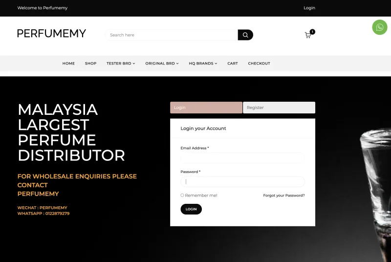 Perfumemy customer login and registration page